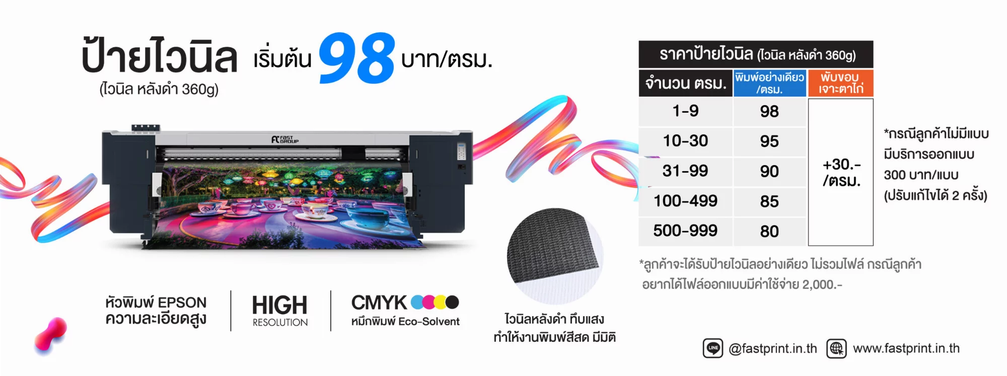 Vinyl banner price table