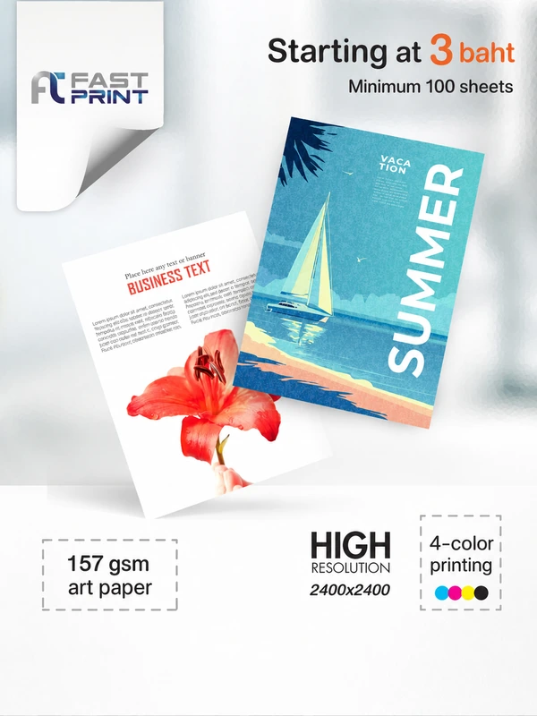 Flyers, brochures and posters on 157 gsm gloss art paper, printed by Fastprint